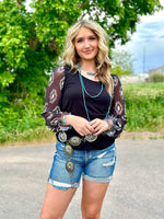 Shop Envi Me Tops and Tunics The Black Seminole Aztec Mesh Sleeve Top