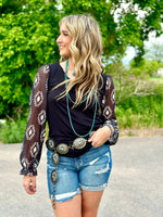 Shop Envi Me Tops and Tunics The Black Seminole Aztec Mesh Sleeve Top