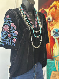 Shop Envi Me Tops and Tunics The Black Velvet Embroidered Top