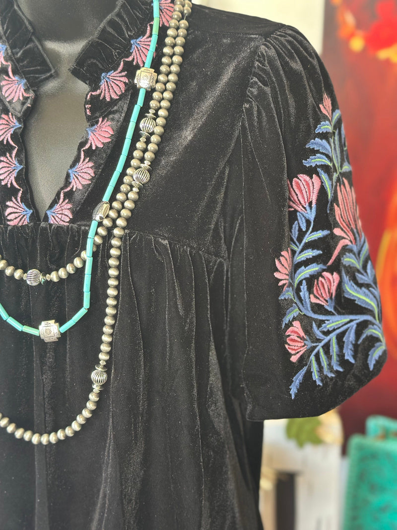Shop Envi Me Tops and Tunics The Black Velvet Embroidered Top
