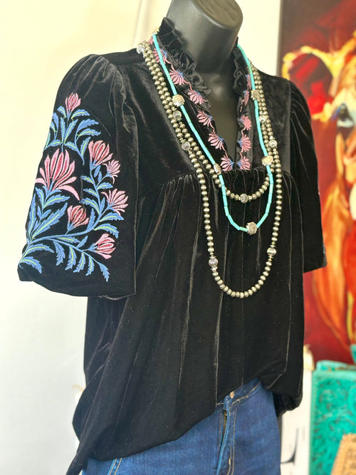 Shop Envi Me Tops and Tunics The Black Velvet Embroidered Top