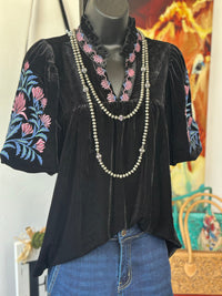 Shop Envi Me Tops and Tunics The Black Velvet Embroidered Top