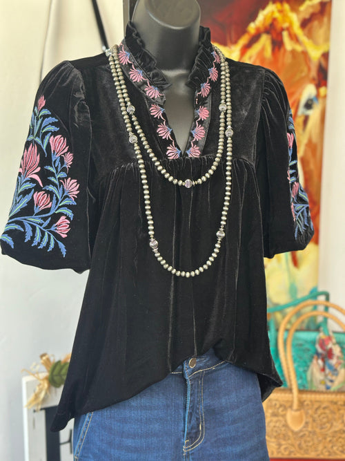 Shop Envi Me Tops and Tunics The Black Velvet Embroidered Top