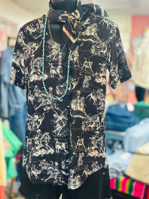 Shop Envi Me Tops and Tunics The Black & White Rodeo Life V Neck Top
