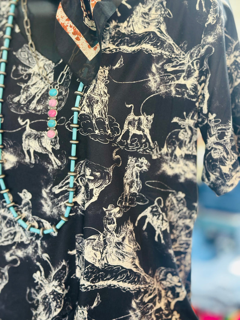 Shop Envi Me Tops and Tunics The Black & White Rodeo Life V Neck Top