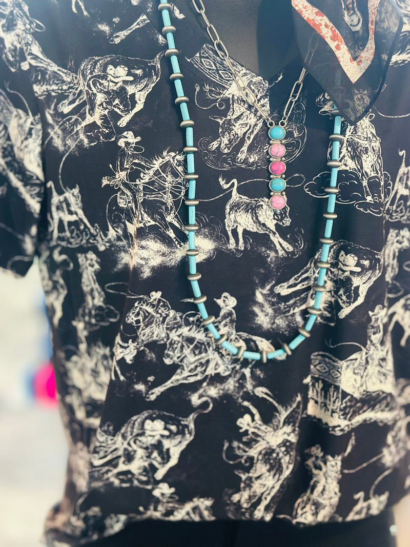 Shop Envi Me Tops and Tunics The Black & White Rodeo Life V Neck Top