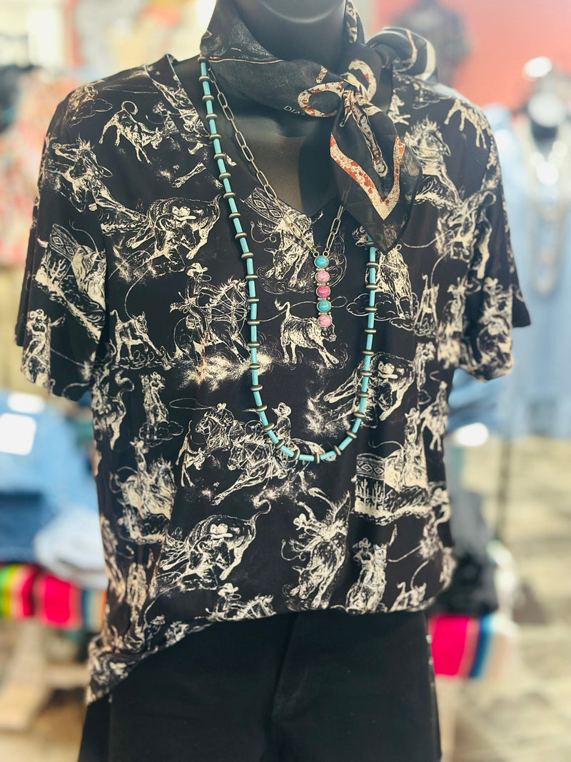 Shop Envi Me Tops and Tunics The Black & White Rodeo Life V Neck Top