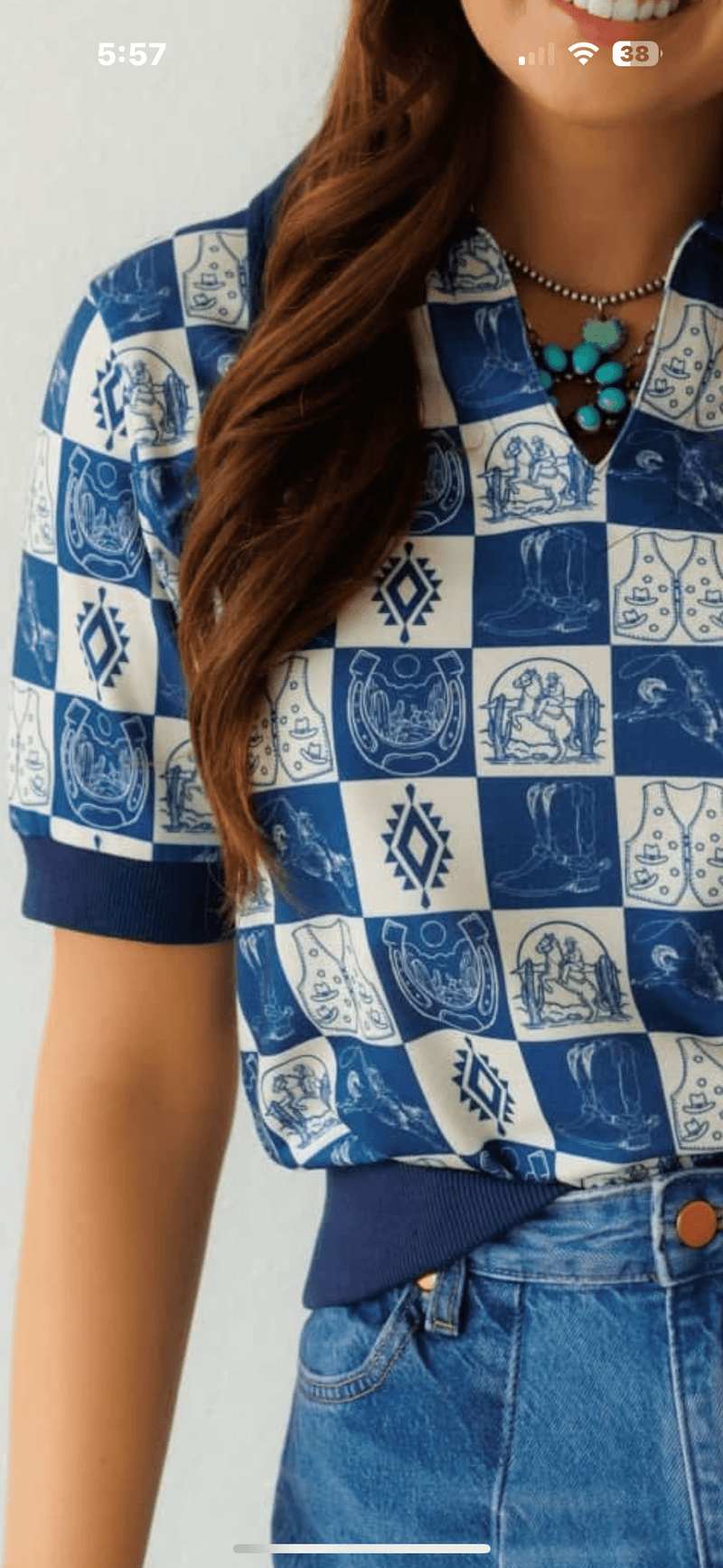 Shop Envi Me Tops and Tunics The Blue Casual Cowgirl Western Top