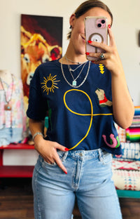 Shop Envi Me Tops and Tunics The Blue Western Desert Embroidered Top