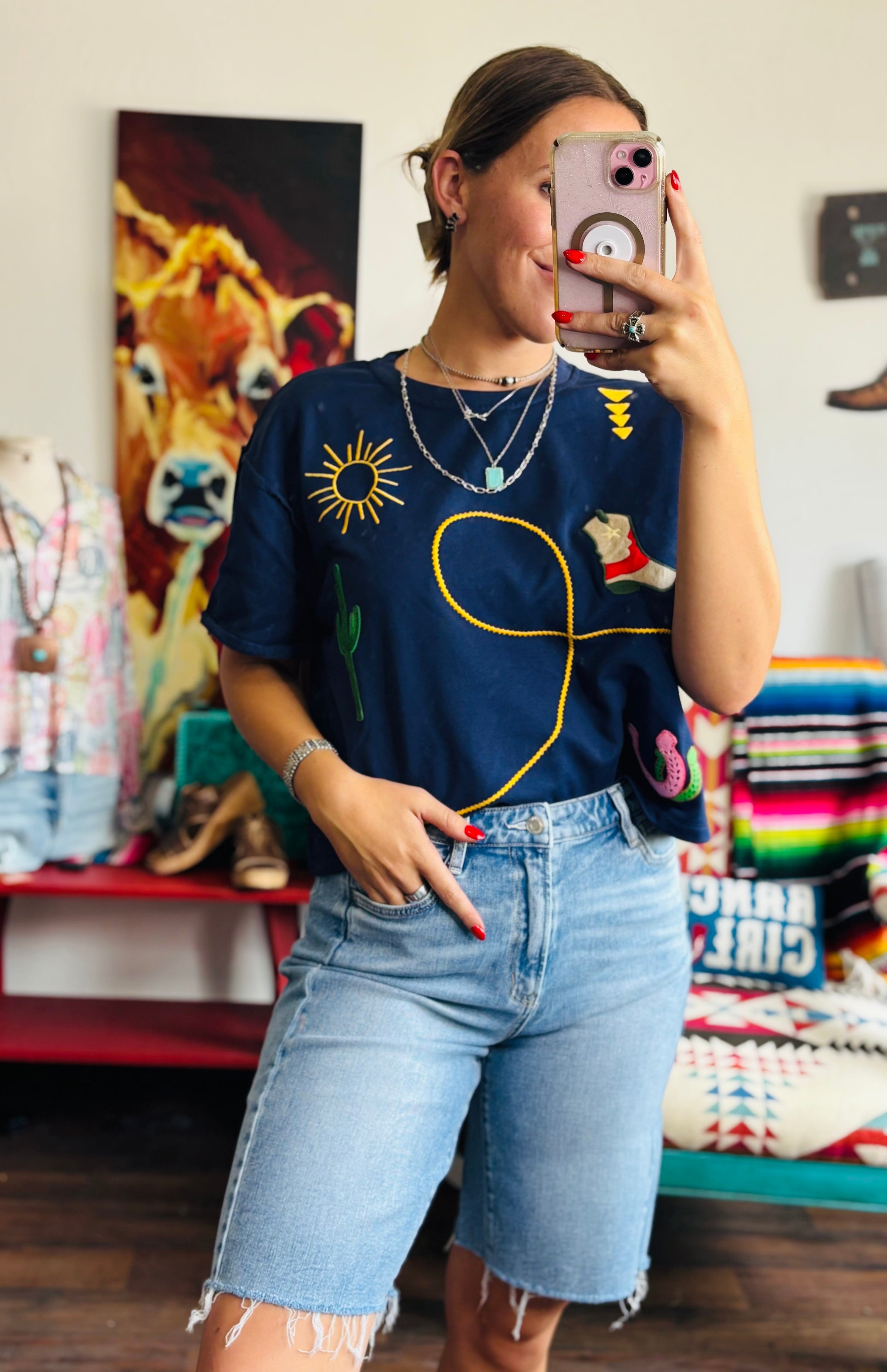 Shop Envi Me Tops and Tunics The Blue Western Desert Embroidered Top