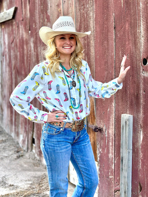 Shop Envi Me Tops and Tunics The Boots Satin Button Up Shirt
