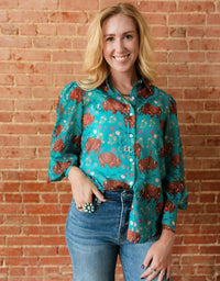 Shop Envi Me tops The Buffalo In The Flowers Button Up Chiffon Top