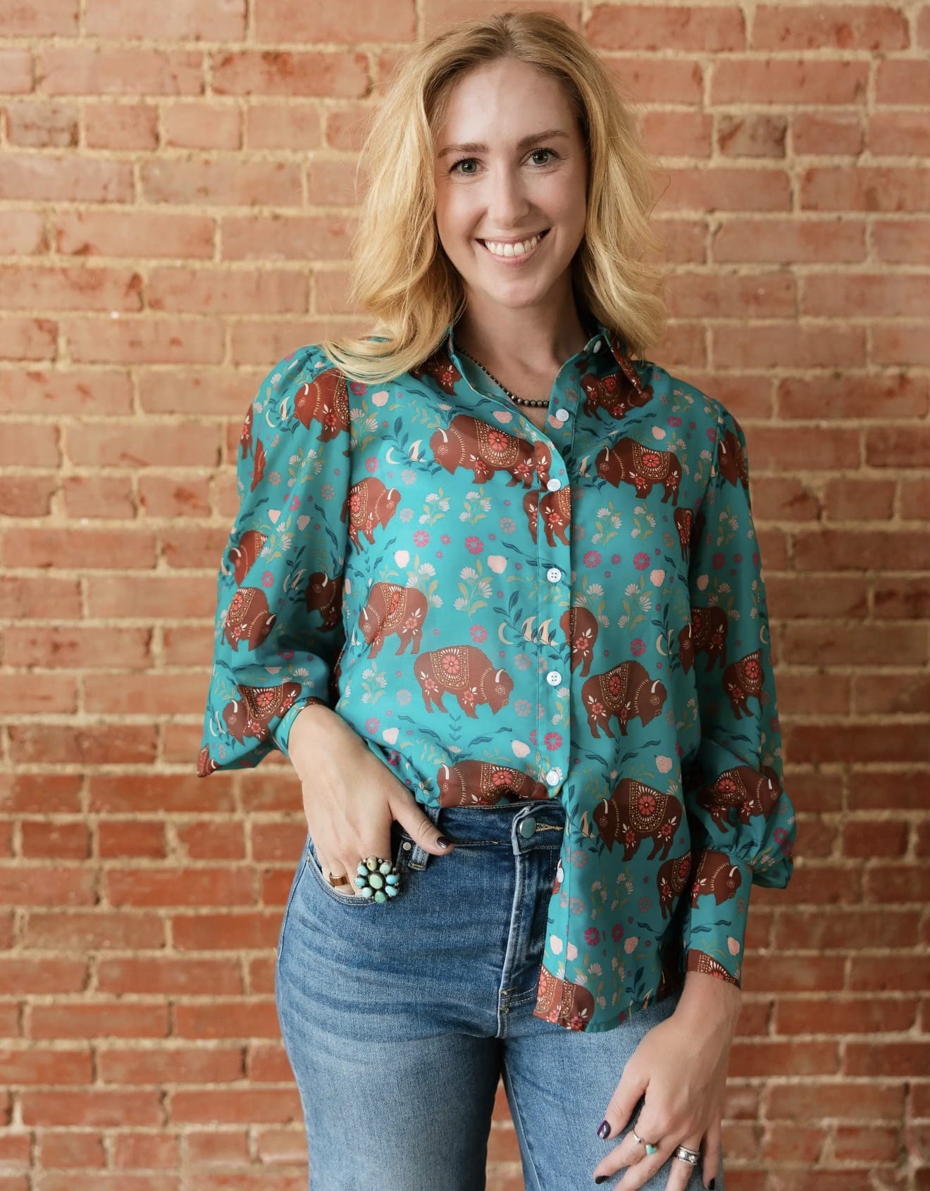 Shop Envi Me tops The Buffalo In The Flowers Button Up Chiffon Top