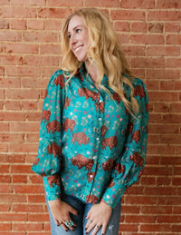 Shop Envi Me tops The Buffalo In The Flowers Button Up Chiffon Top