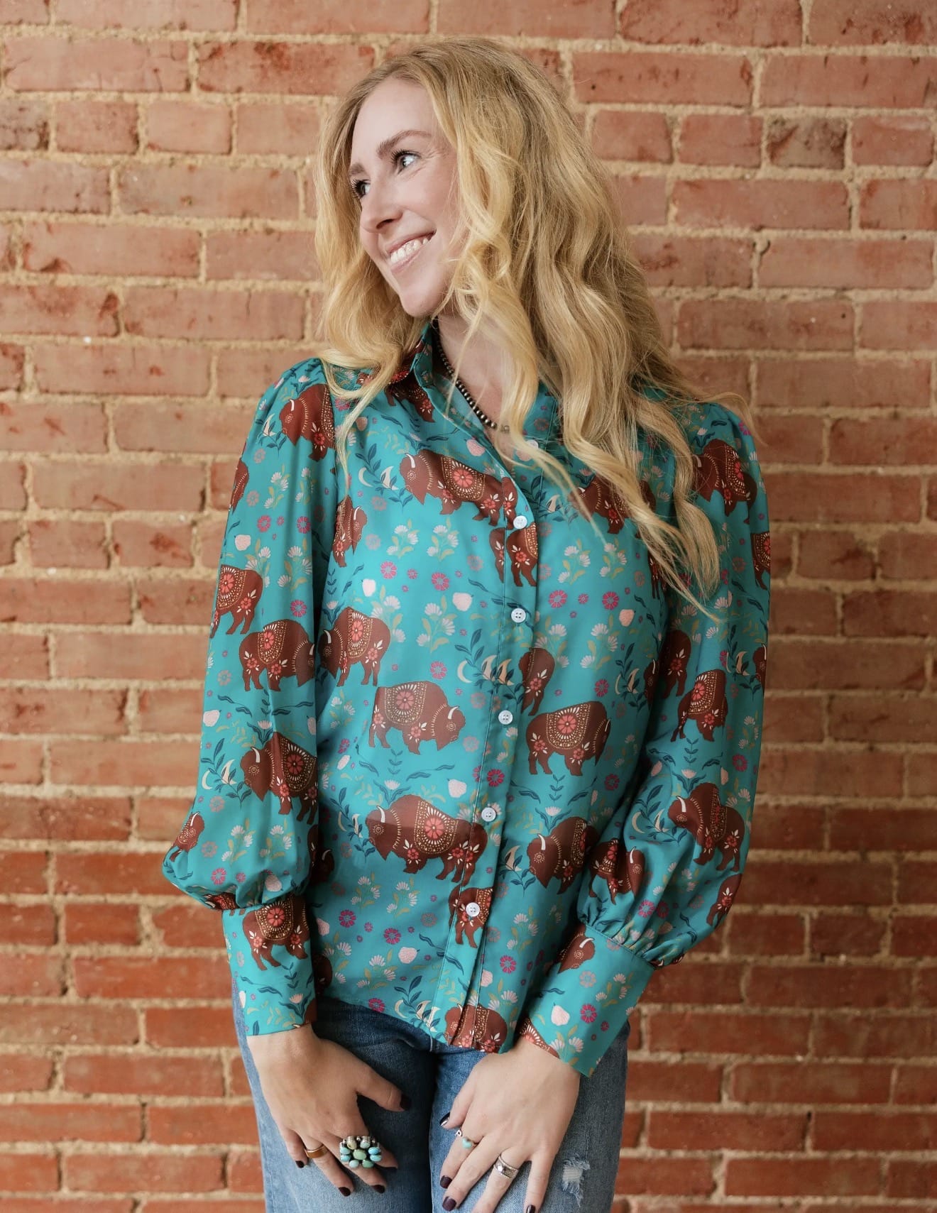 Shop Envi Me tops The Buffalo In The Flowers Button Up Chiffon Top