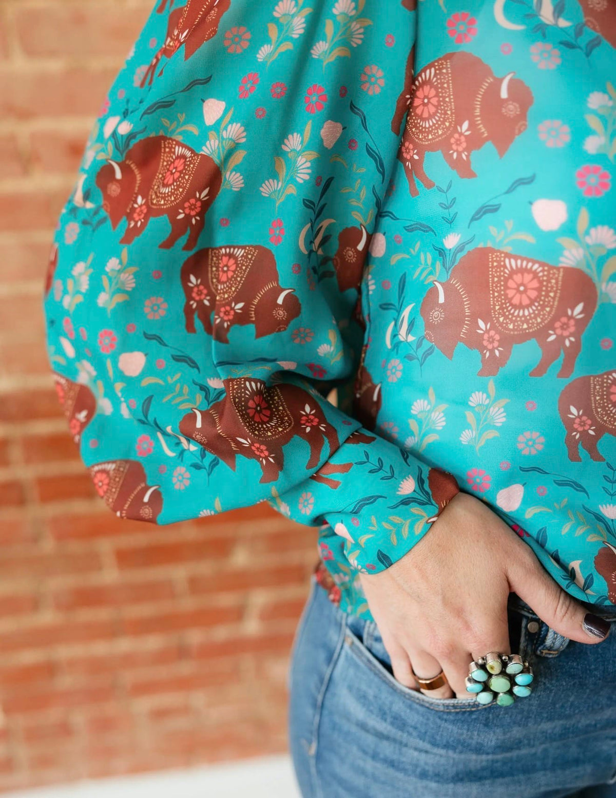 Shop Envi Me tops The Buffalo In The Flowers Button Up Chiffon Top