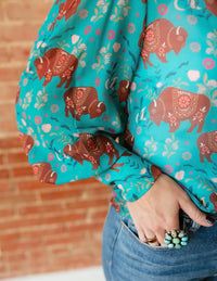 Shop Envi Me tops The Buffalo In The Flowers Button Up Chiffon Top