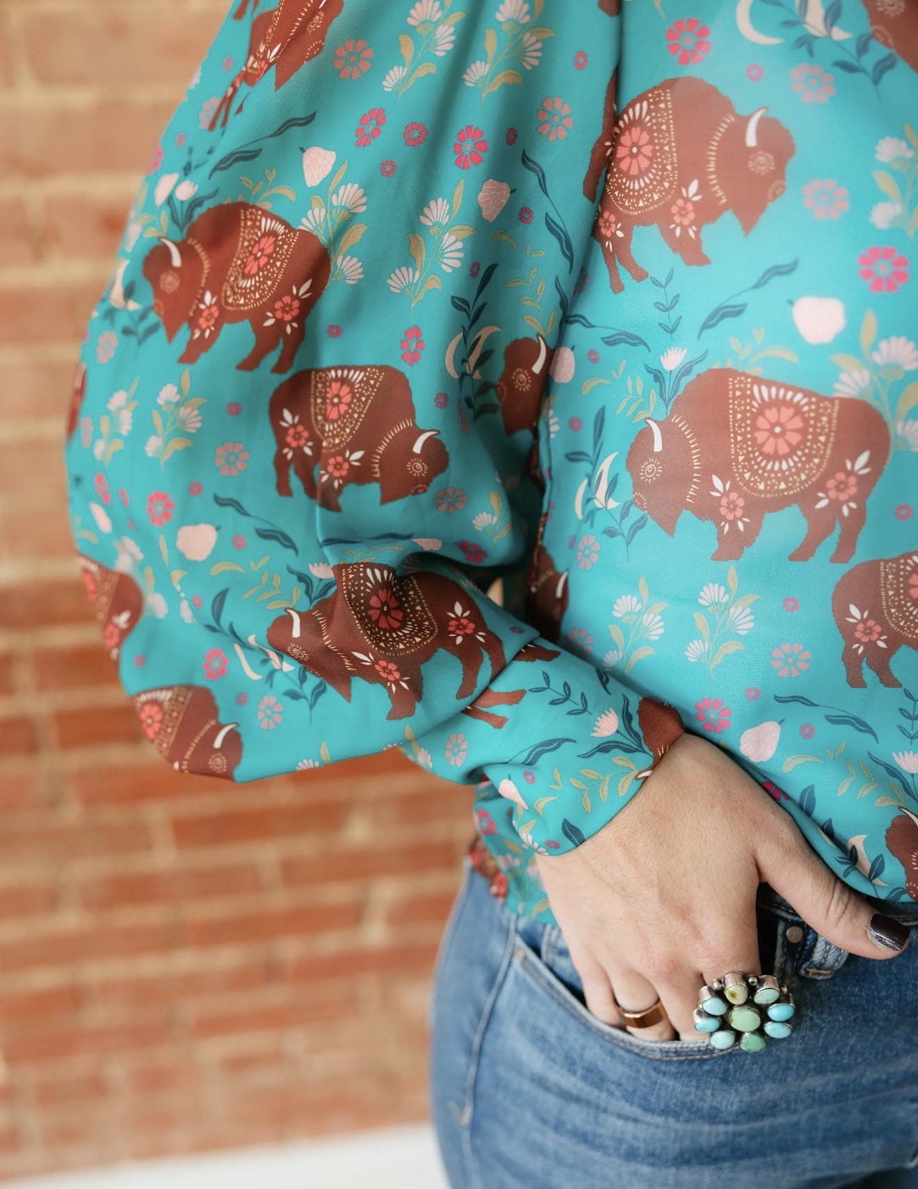 Shop Envi Me tops The Buffalo In The Flowers Button Up Chiffon Top