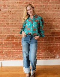 Shop Envi Me tops The Buffalo In The Flowers Button Up Chiffon Top