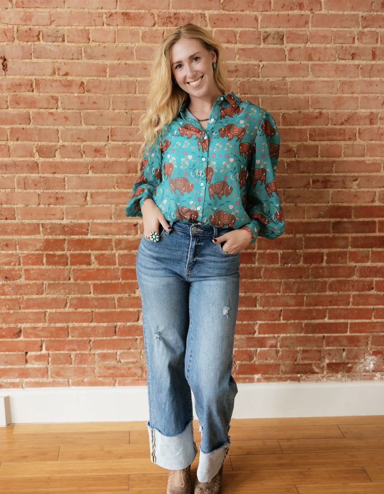 Shop Envi Me tops The Buffalo In The Flowers Button Up Chiffon Top