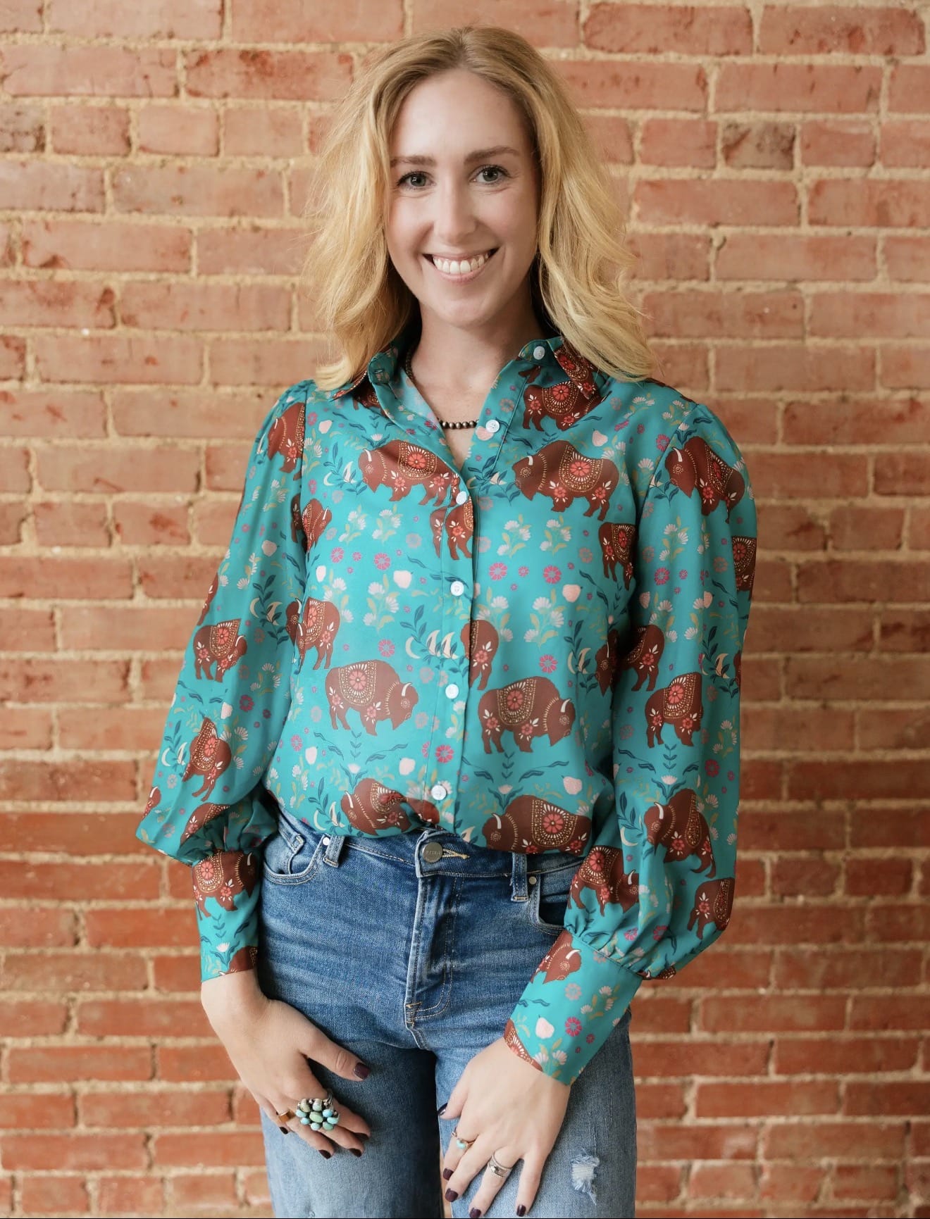 Shop Envi Me tops The Buffalo In The Flowers Button Up Chiffon Top