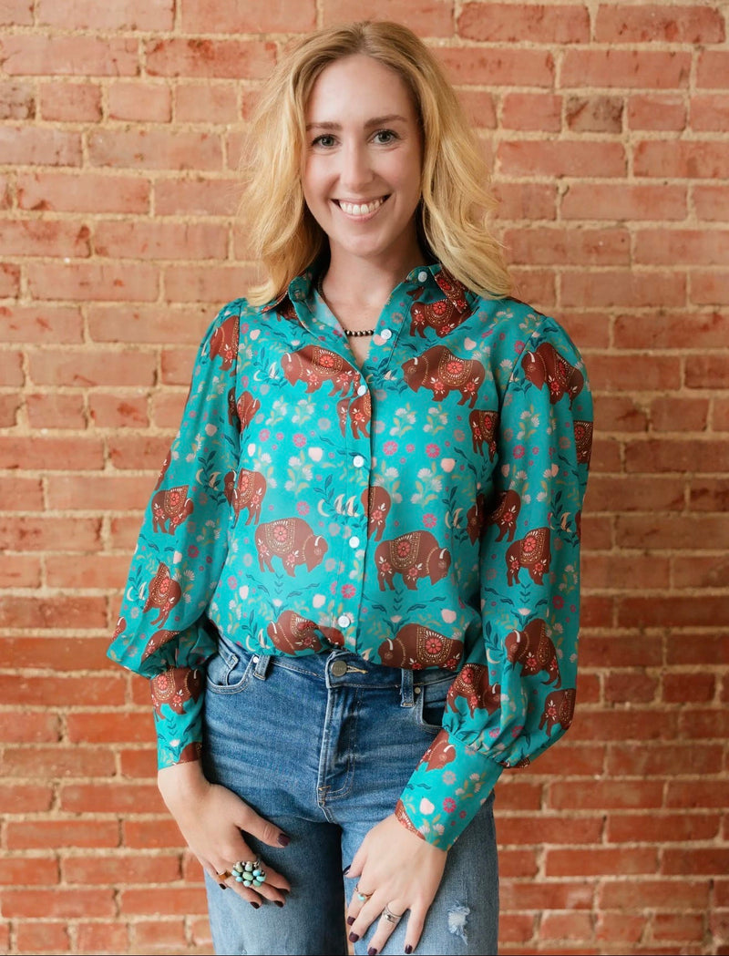 Shop Envi Me tops The Buffalo In The Flowers Button Up Chiffon Top