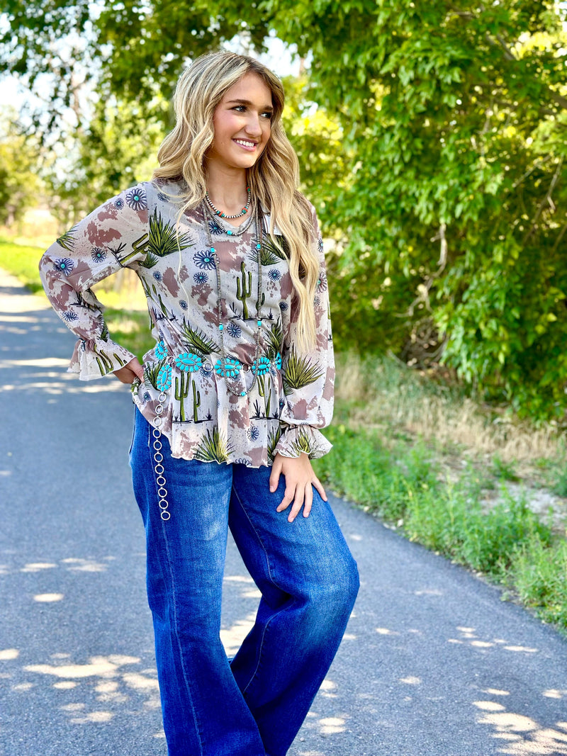 Shop Envi Me Tops and Tunics The Cactus Concho & Cow Print Pretty Top