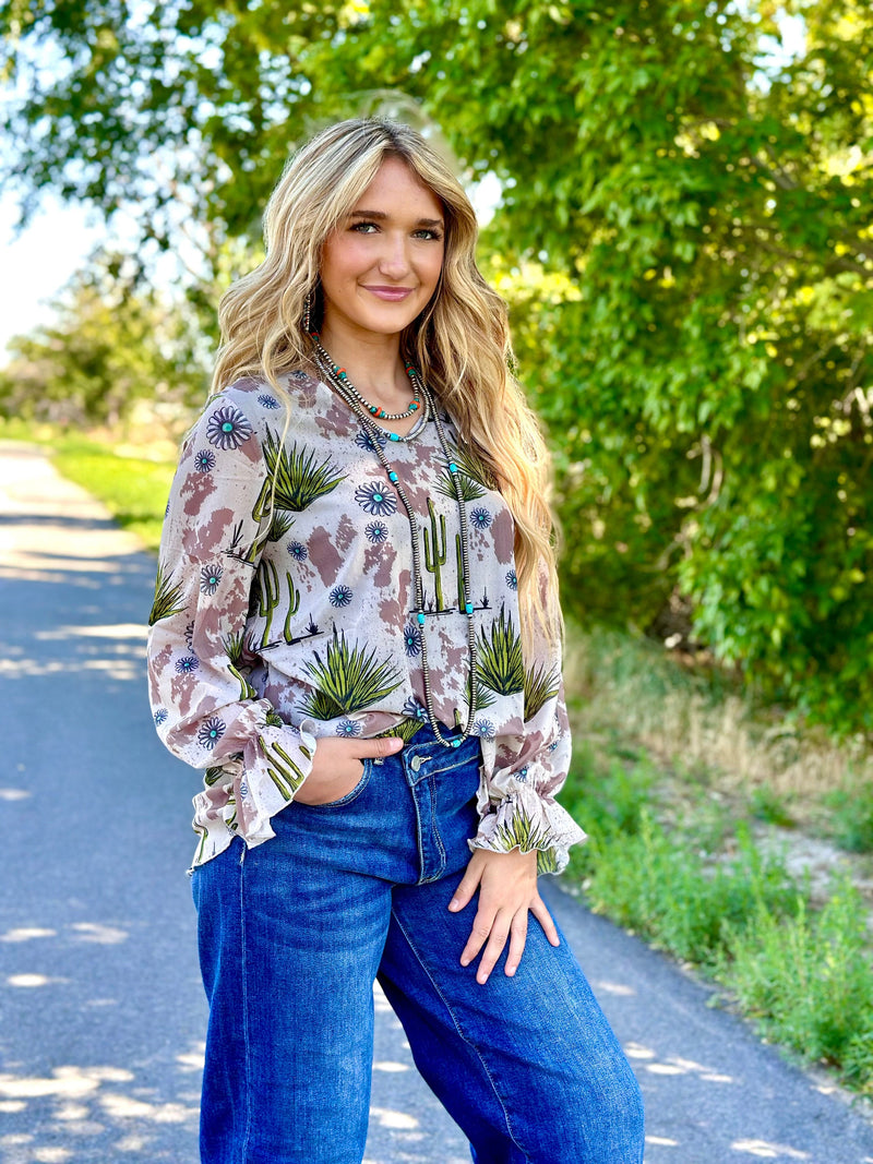 Shop Envi Me Tops and Tunics The Cactus Concho & Cow Print Pretty Top