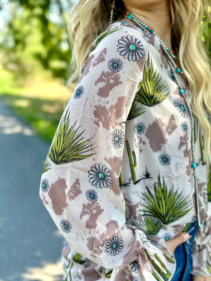 Shop Envi Me Tops and Tunics The Cactus Concho & Cow Print Pretty Top