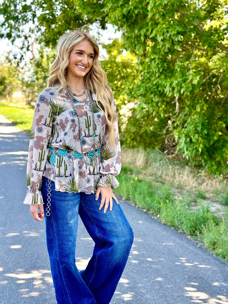Shop Envi Me Tops and Tunics The Cactus Concho & Cow Print Pretty Top