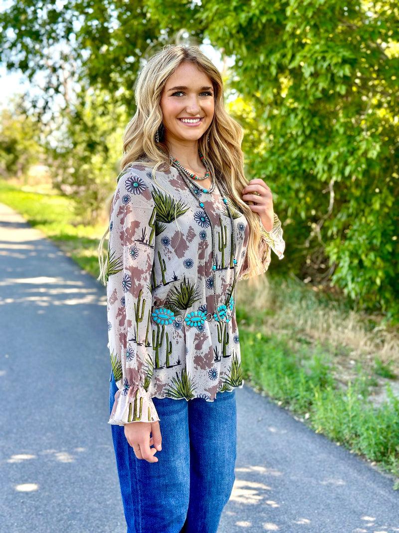 Shop Envi Me Tops and Tunics The Cactus Concho & Cow Print Pretty Top