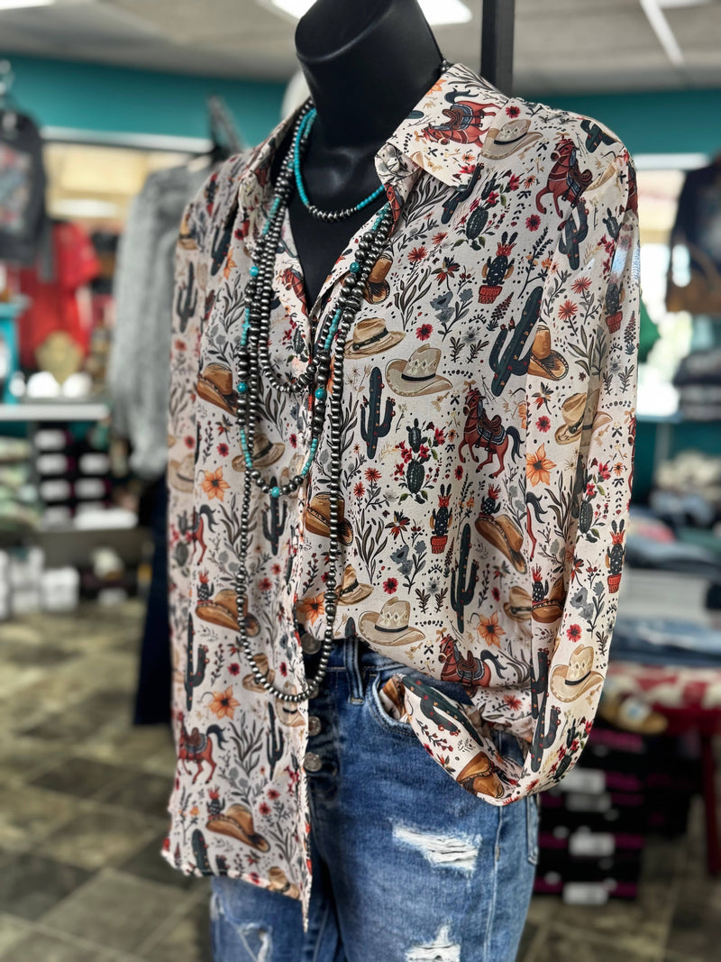 Shop Envi Me Tops and Tunics The Cactus Country Western Button Up Top
