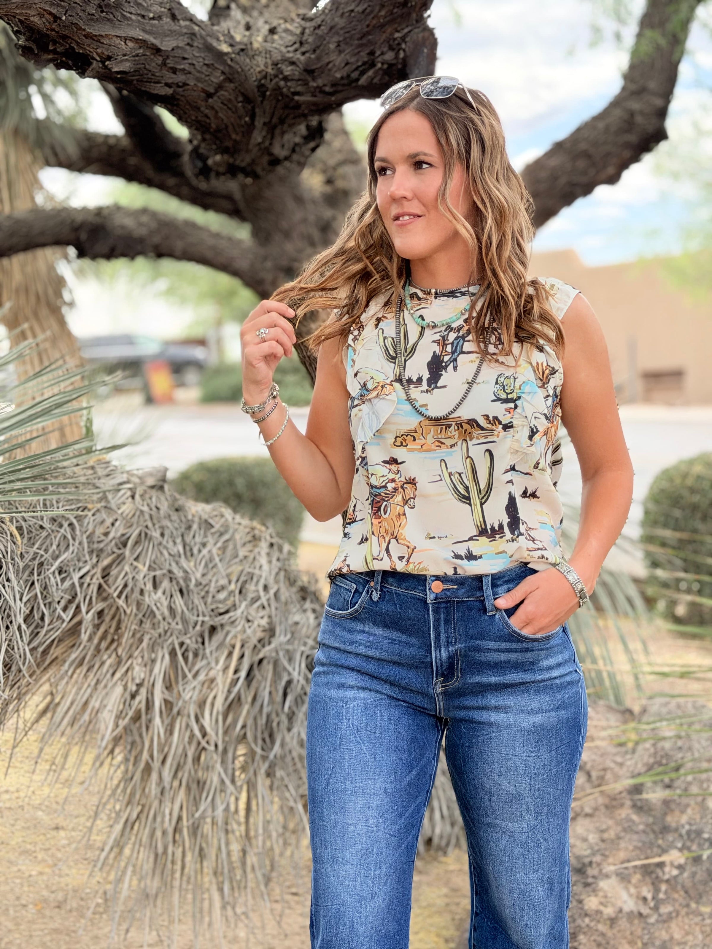 Shop Envi Me Tops and Tunics The Cactus Desert Ruffle Top