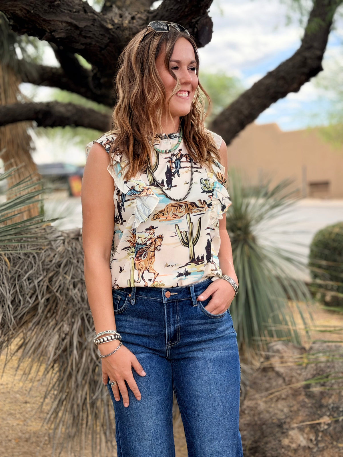 Shop Envi Me Tops and Tunics The Cactus Desert Ruffle Top