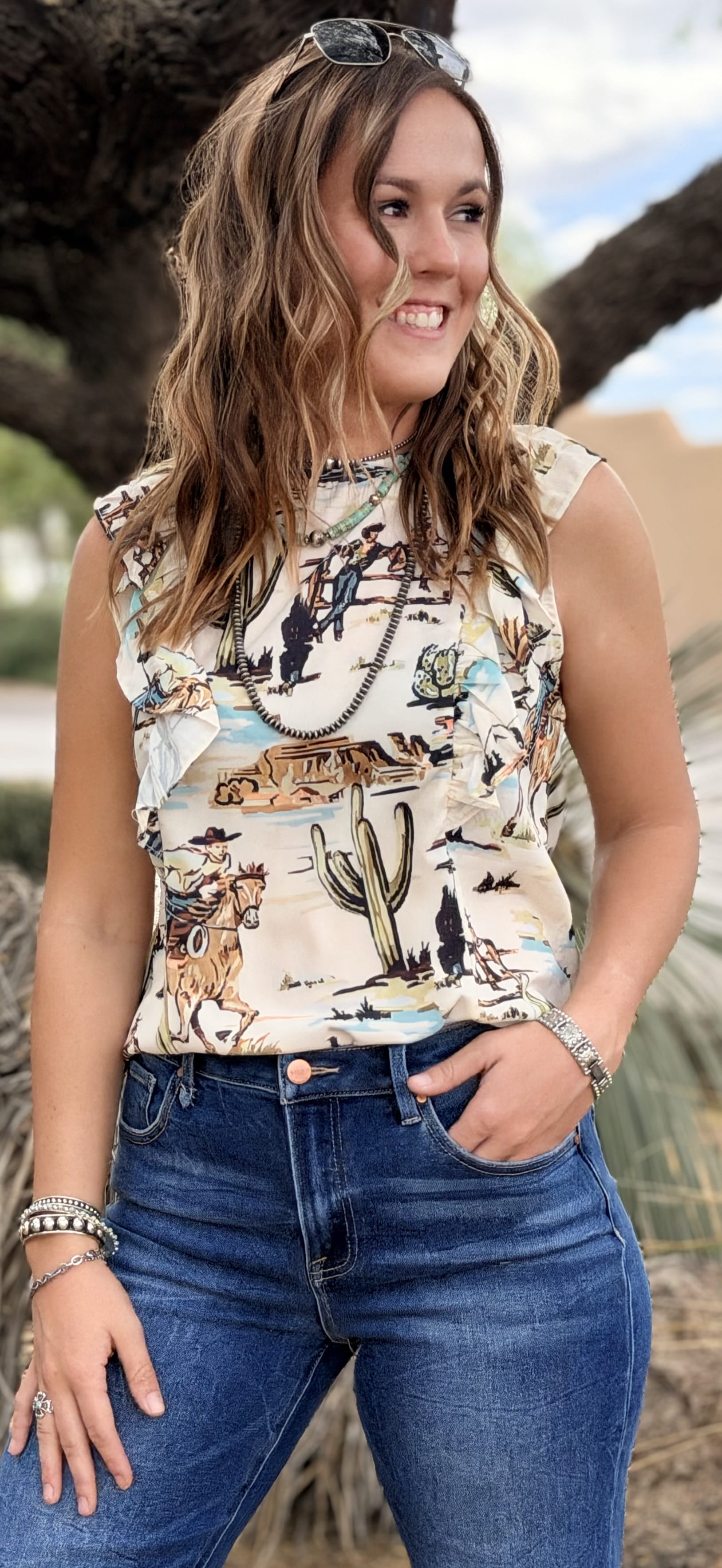 Shop Envi Me Tops and Tunics The Cactus Desert Ruffle Top
