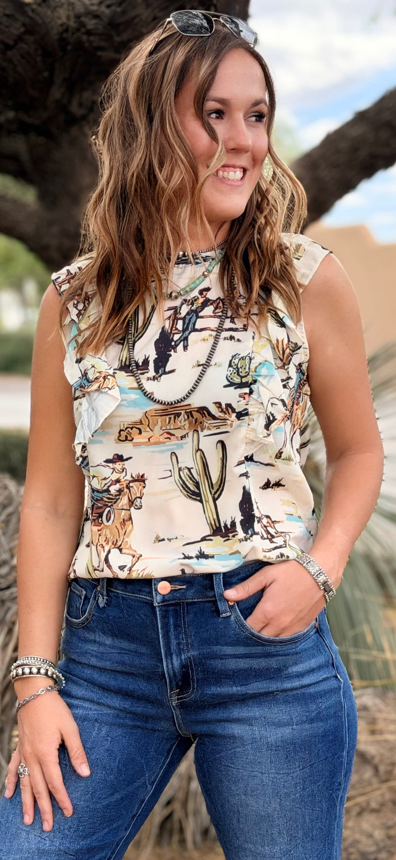 Shop Envi Me Tops and Tunics The Cactus Desert Ruffle Top