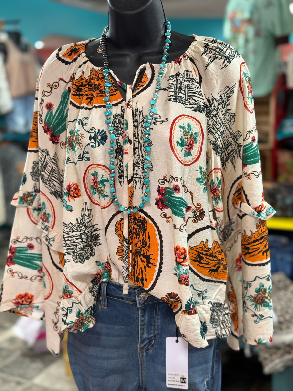 Shop Envi Me It's T-shirt Kinda Day The Cactus Ranch Boho Ruffle Sleeve Top