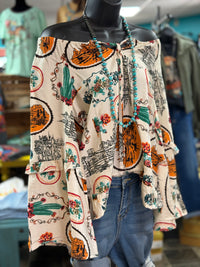 Shop Envi Me It's T-shirt Kinda Day The Cactus Ranch Boho Ruffle Sleeve Top