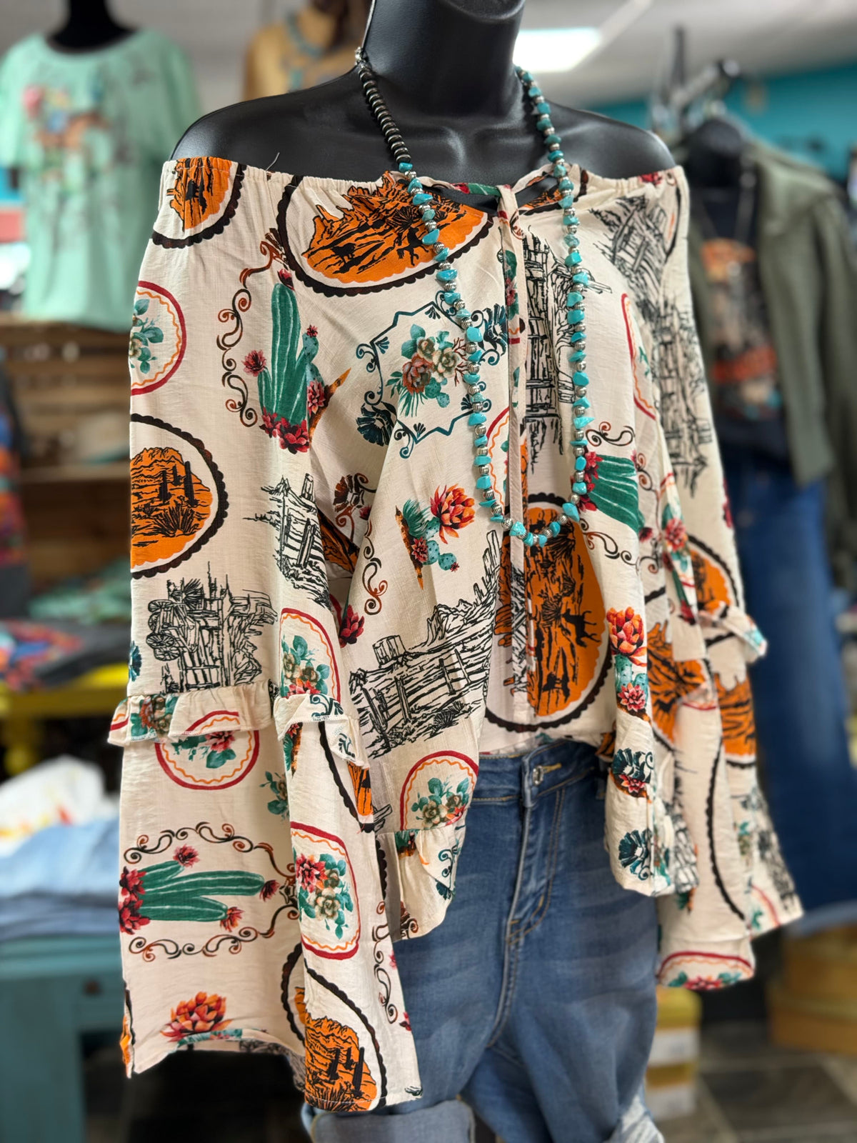 Shop Envi Me It's T-shirt Kinda Day The Cactus Ranch Boho Ruffle Sleeve Top