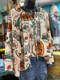 Shop Envi Me It's T-shirt Kinda Day The Cactus Ranch Boho Ruffle Sleeve Top