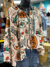 Shop Envi Me It's T-shirt Kinda Day The Cactus Ranch Boho Ruffle Sleeve Top