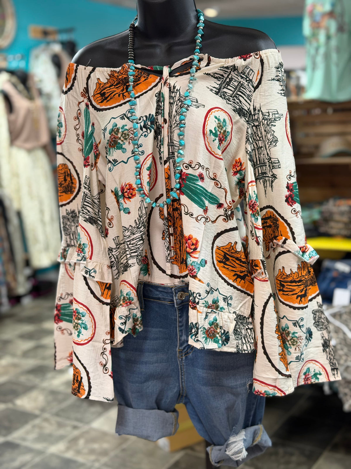 Shop Envi Me It's T-shirt Kinda Day The Cactus Ranch Boho Ruffle Sleeve Top