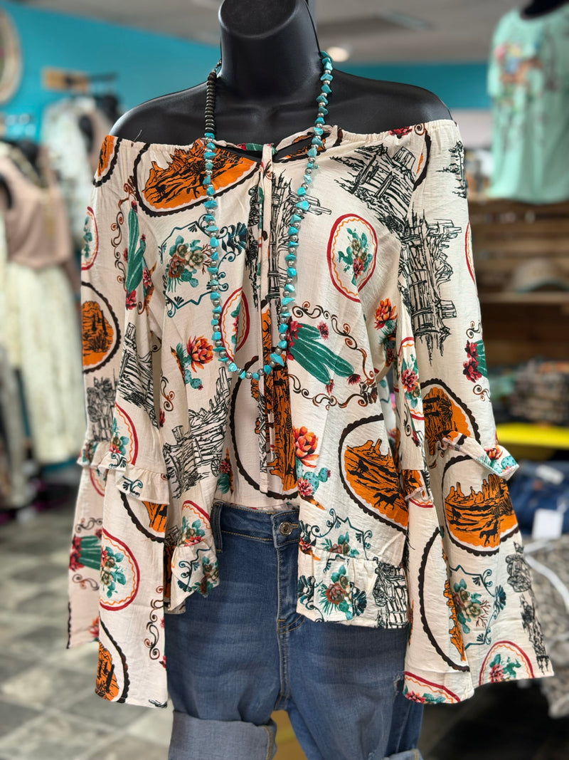 Shop Envi Me It's T-shirt Kinda Day The Cactus Ranch Boho Ruffle Sleeve Top