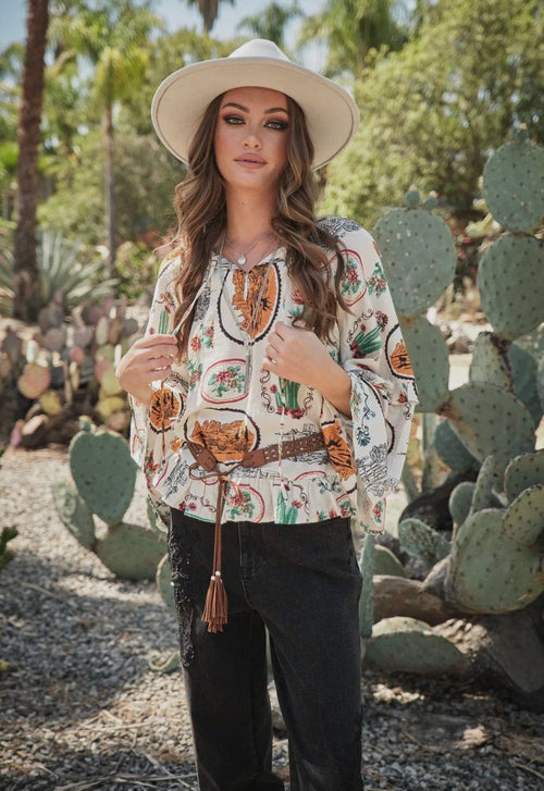 Shop Envi Me It's T-shirt Kinda Day The Cactus Ranch Fall Ruffle Sleeve Top