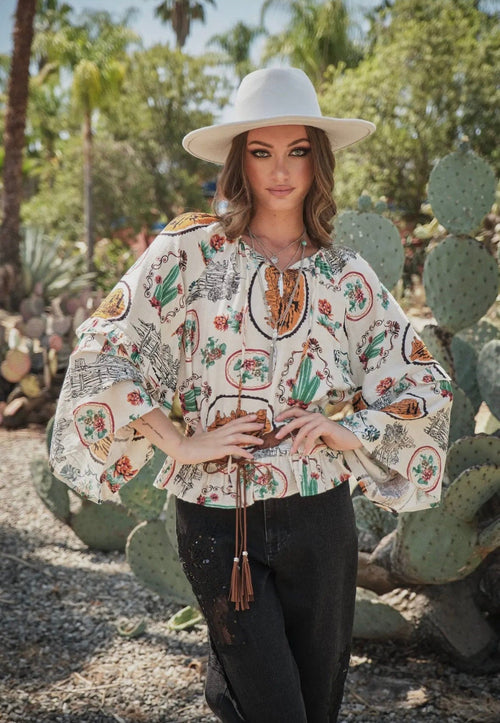 Shop Envi Me It's T-shirt Kinda Day The Cactus Ranch Fall Ruffle Sleeve Top