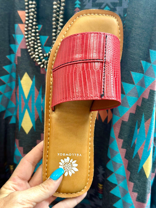 Yellow box sales fringe flip flops