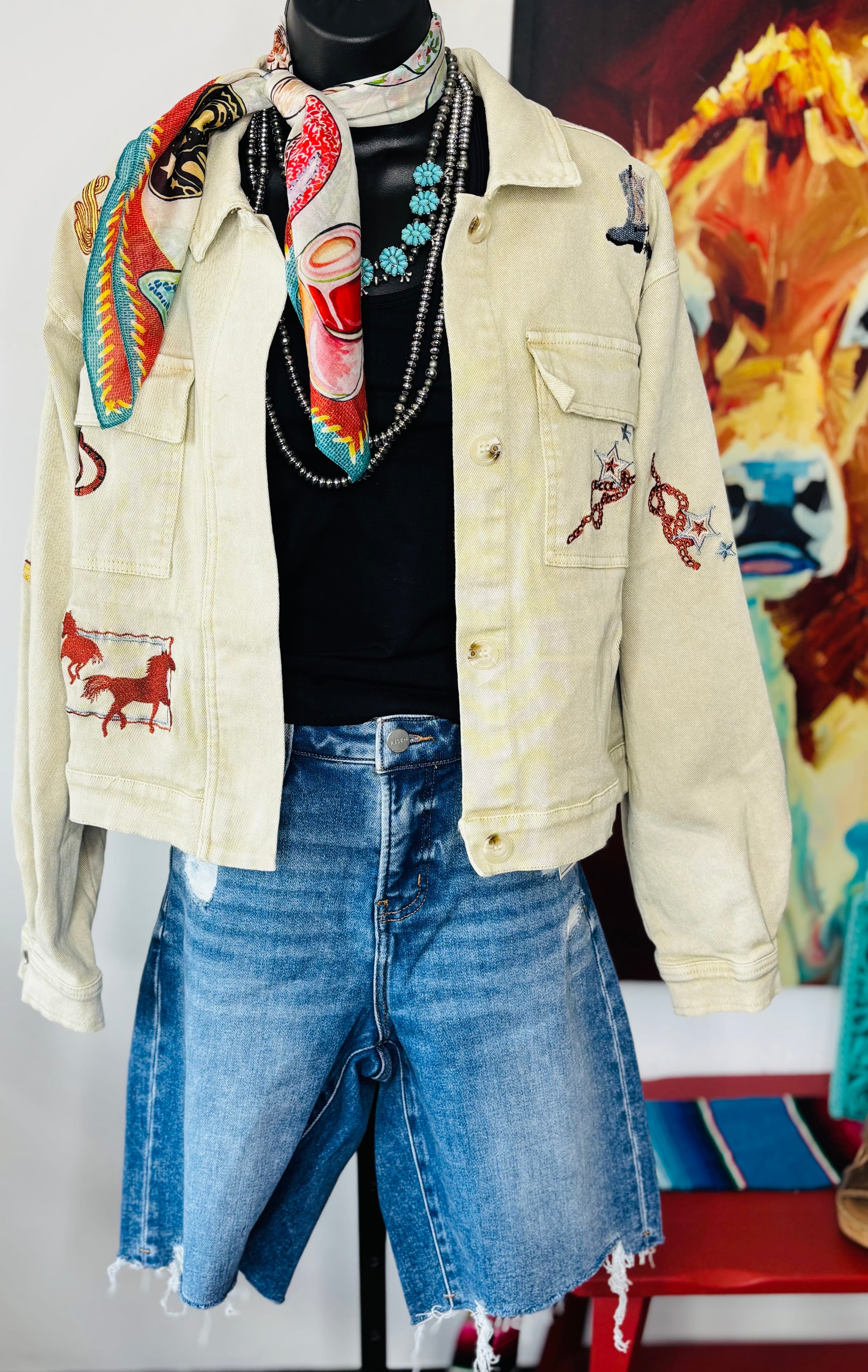 Shop Envi Me Outerwear The Call Me Western Cactus & Boots Embroidered Jacket