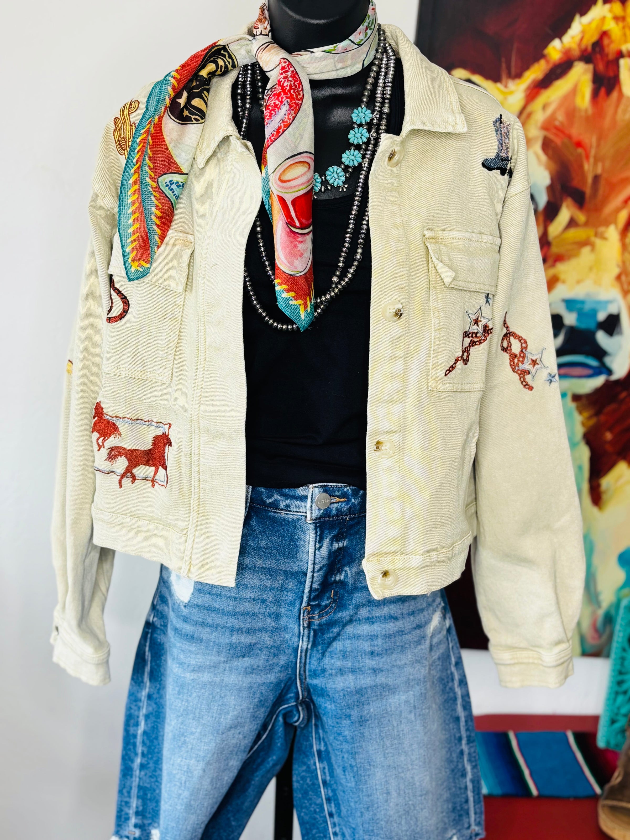 Shop Envi Me Outerwear The Call Me Western Cactus & Boots Embroidered Jacket