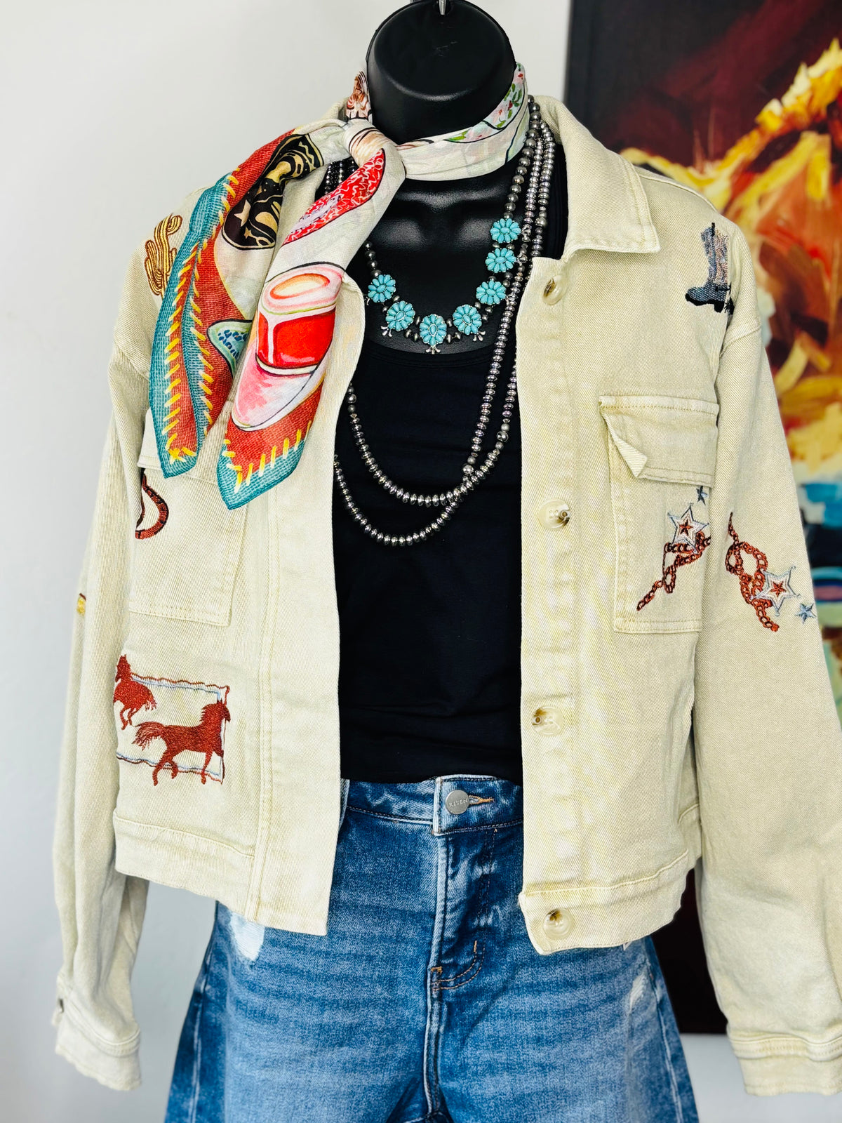 Shop Envi Me Outerwear The Call Me Western Cactus & Boots Embroidered Jacket