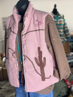 Shop Envi Me Outerwear The Call Me Western Dusty Pink Cactus & Boots Embroidered Vest